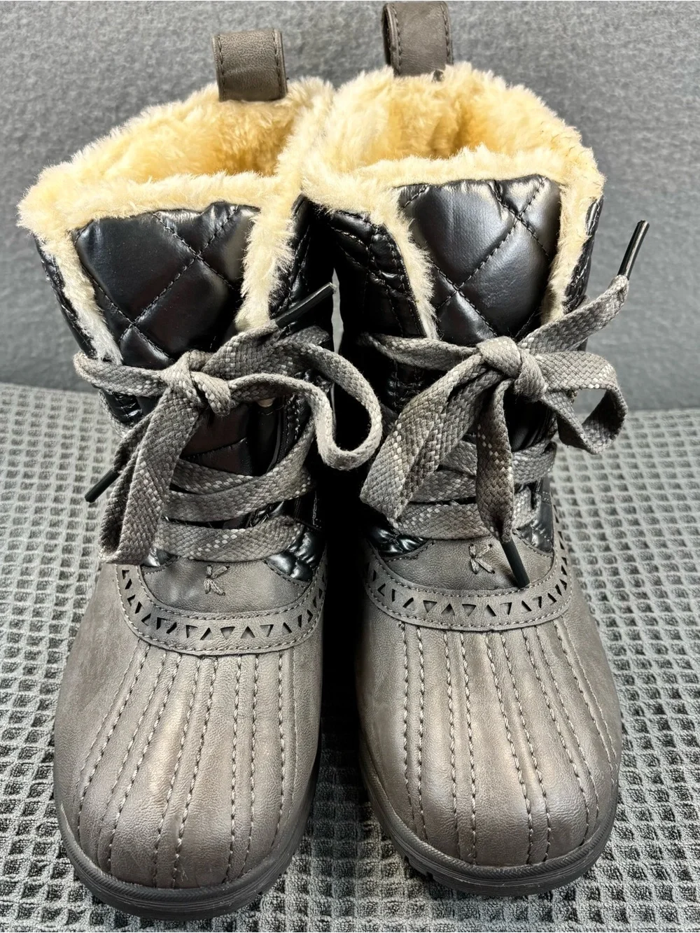 Keds Winter Lace-Up Boots in Gray with Faux Fur